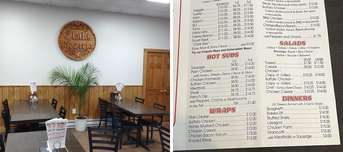 Clark's Pizzeria Menu